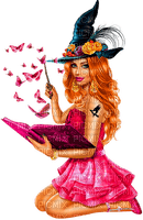 Woman.Witch.Butterflies.Halloween.Pink - png gratuito