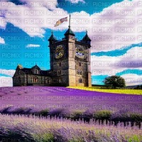 Lavender Field with Clock Tower - PNG gratuit