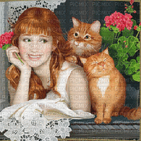 woman and caT BG gif femme chats