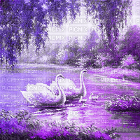 soave background animated fantasy lake  swan - Darmowy animowany GIF