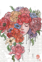 flower,girl,women,femme,rose, painting, fleur - gratis png