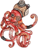 soave deco steampunk octopus pink red - PNG gratuit