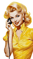 vintage woman yellow telephone - png ฟรี