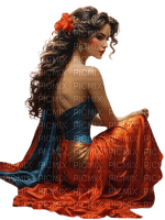 woman orange red blue dress - PNG gratuit
