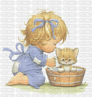 Child and Kitten ''Bath Time'' - GIF animé gratuit