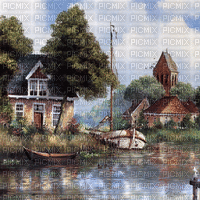 Paysage.Landscape.River.boat.Victoriabea - 無料のアニメーション GIF