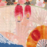 soave background oriental  fan blue pink orange - Бесплатный анимированный гифка