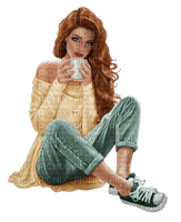 mujer tomando café - ücretsiz png