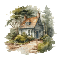 watercolor, house, autumn, maison automne - GIF animado grátis