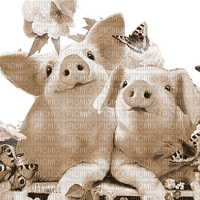 Y.A.M._Summer pigs Sepia - png ฟรี
