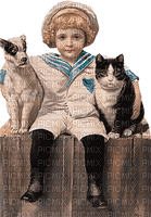 Boy, Hund, Katze, vintage - zdarma png