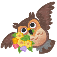 Emoji Kitchen owl with bouquet of flowers - gratis png