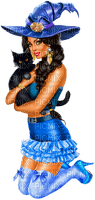 Woman.Witch.Halloween.Cat.Black.Blue - png gratuito