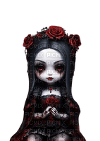 gothic girl red black roses - png gratis