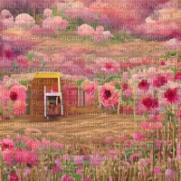 Pink Flower Field with Wooden Shack - Free PNG