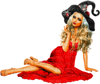 Woman.Witch.Halloween.Red.Black - png gratuito