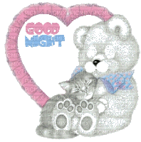 Good night mit Bär und Katze - 無料のアニメーション GIF