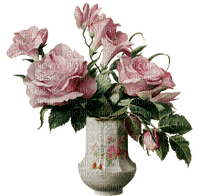 Florero  con rosas rosadas - 無料png