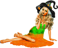 Woman.Witch.Halloween.Black.Green.Orange - png gratuito