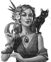 Y.A.M._Summer woman girl cat snake black-white - PNG gratuit
