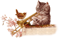 Kaz_Creations Cats Kittens Cat Kitten Trumpet Bird - gratis png