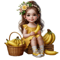 Little Girl -Banana - Yellow - Green - Brown - Free PNG