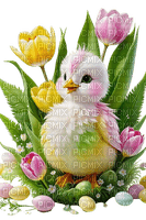 Spring, Easter, bird, chicken, flowers. Leila - 免费PNG