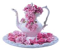 kettle with pink roses - png ฟรี
