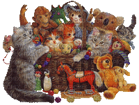 Cats Basket of Toys - GIF animé gratuit