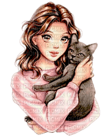 Girl and her cat - nemokama png