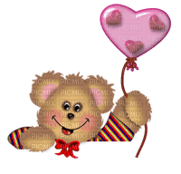 Cute Bear with Pink Heart Balloon - png gratuito