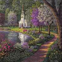 fondo iglesia jardin gif dubravka4 - Бесплатный анимированный гифка