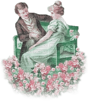soave couple vintage spring garden flowers bench - png ฟรี