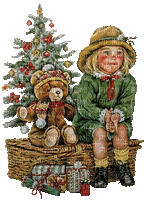 Weihnachtsbaum, Kind, Teddy - Бесплатный анимированный гифка