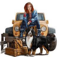 Woman, car, dog. Leila - ingyenes png