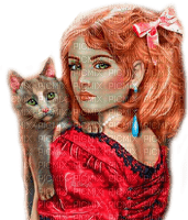Y.A.M._Fantasy woman girl cat - png grátis