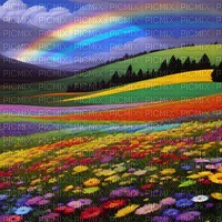 Rainbow Flower Field & Rainbow - png gratis