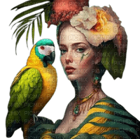 frau, woman, femme, tropical, papagei, bird - zdarma png