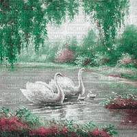 soave background animated fantasy lake  swan - GIF animado gratis