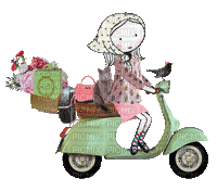 Woman rides Motoroller - 無料のアニメーション GIF