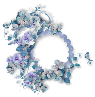 Blue flowers circle frame deco [Basilslament] - Free PNG