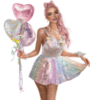 Mujer con globos - png gratis