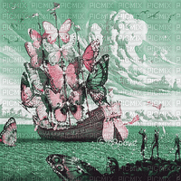 soave background animated ship pink green - GIF animé gratuit