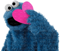 cookie monster with a paper heart sesame street - Free PNG