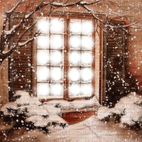 fond winter hiver house window fenster frame cadre fenêtre - PNG gratuit