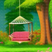 Garden with Vintage Swing Chair - PNG gratuit
