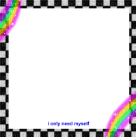 Checkered frame with rainbows and text