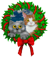 Cat Christmas Wreath - Animovaný GIF zadarmo