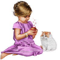 flicka-katt-sitter-barn--Girl-cat-sitting-kids - Free PNG