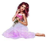 woman fashion romantic pink roses - PNG gratuit